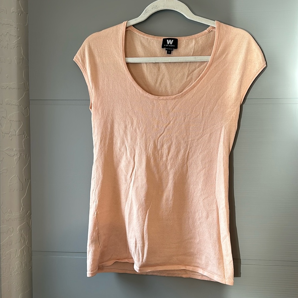 W by Worth shell pink knit cap sleeved top, size small
